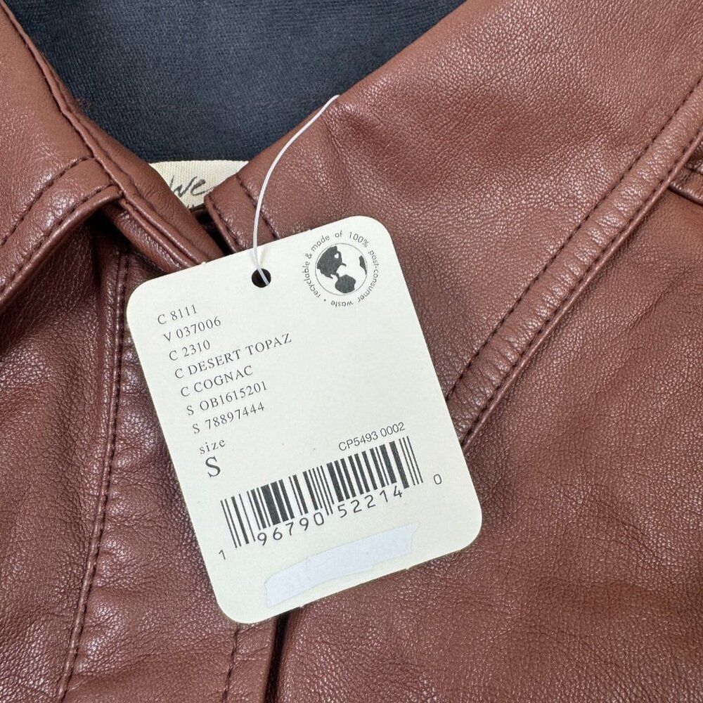 Free People Easy Rider Faux Leather Shirt Jacket Womens Small Brown Desert Topaz - Picture 7 of 9